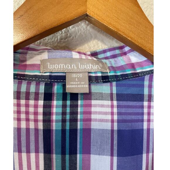 Woman Within Cottage Core Purple & Pink Gingham Short Sleeve Button Up Top 18/20 - Picture 5 of 9